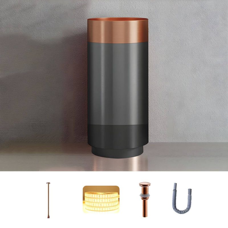Modern Bathroom Sink with Pop-Up Drain Round Metal Pedestal Bathroom Sink - Gold-Black Sink with Faucet Ceiling Sensing Faucet