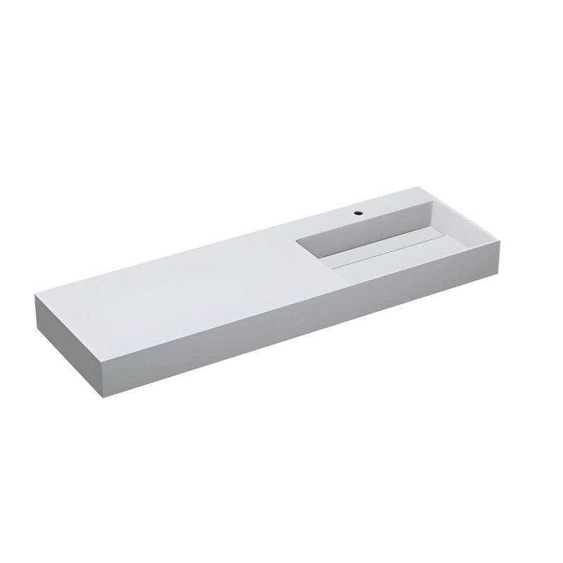 Contemporary Bathroom Sink Man Made Rock Rectangular Vessel Bathroom Sink without Faucet - 59"L x 19"W x 5"H Matte White Right Basin