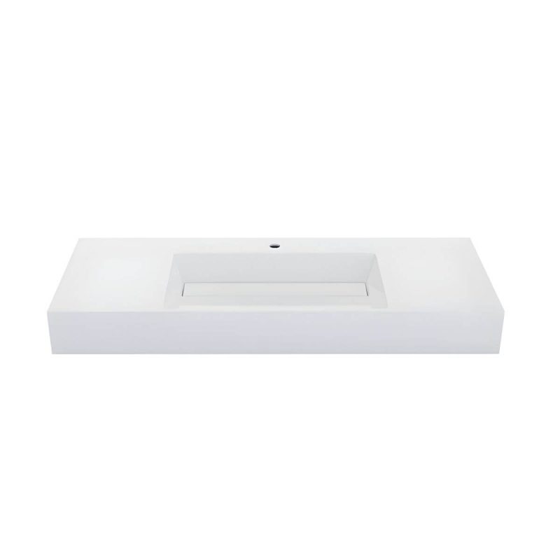 Contemporary Bathroom Sink Man Made Rock Rectangular Vessel Bathroom Sink without Faucet - 47"L x 19"W x 5"H Bright White Single Basin Sink