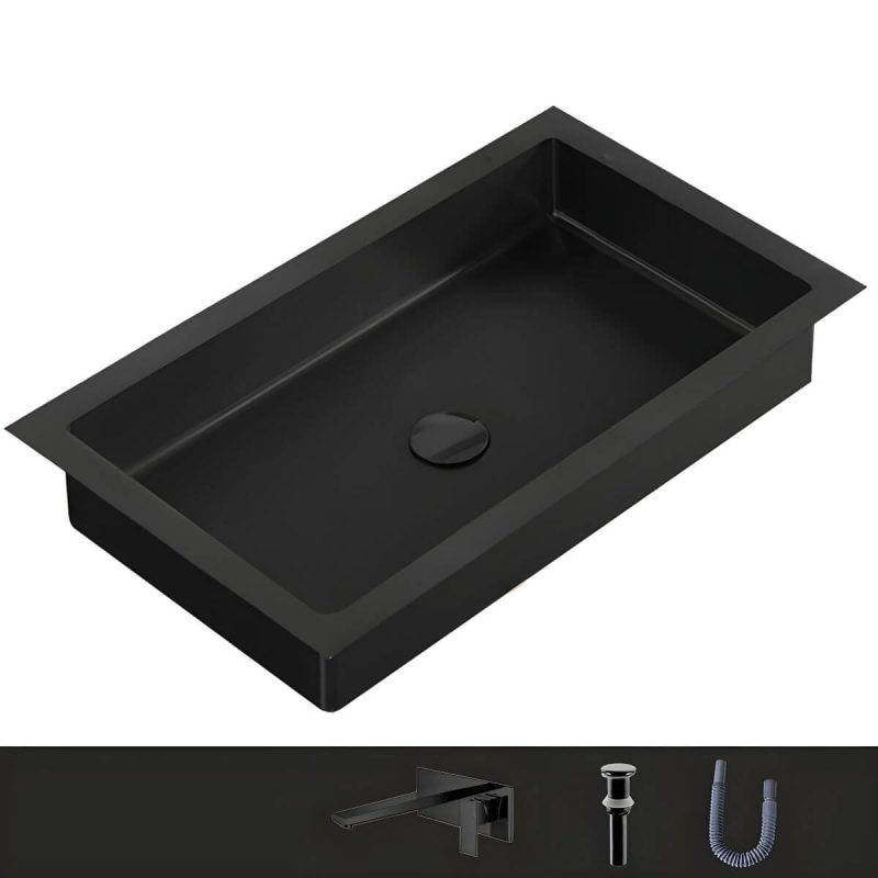 Metal Rectangular Bathroom Sink Modern Undermount Bathroom Sink - Sink with Faucet Black Square Faucet
