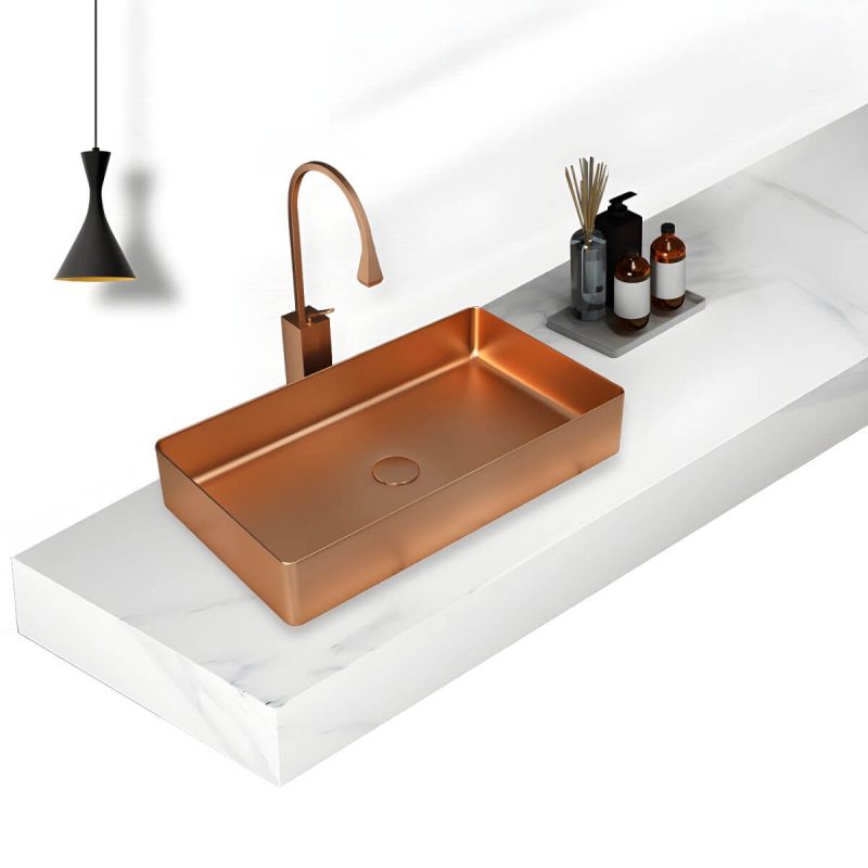 Modern Wash Stand Metal Rectangular with Drain Assembly and Faucet Vessel Bathroom Sink - Sink with Faucet Black Square Faucet