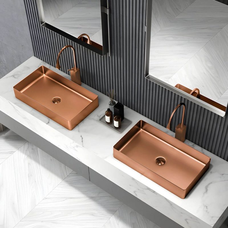 Modern Wash Stand Metal Rectangular with Drain Assembly and Faucet Vessel Bathroom Sink - Sink with Faucet Grey Square Faucet