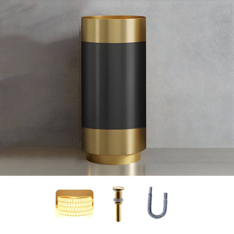 Modern Bathroom Sink with Pop-Up Drain Round Metal Pedestal Bathroom Sink - Black/ Gold Sink Unavailable