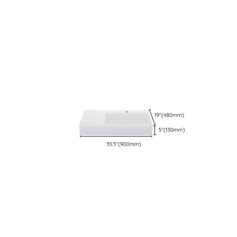 Dimension of Contemporary Bathroom Sink Man Made Rock Rectangular Vessel Bathroom Sink without Faucet - 35"L x 19"W x 5"H Bright White Right Basin