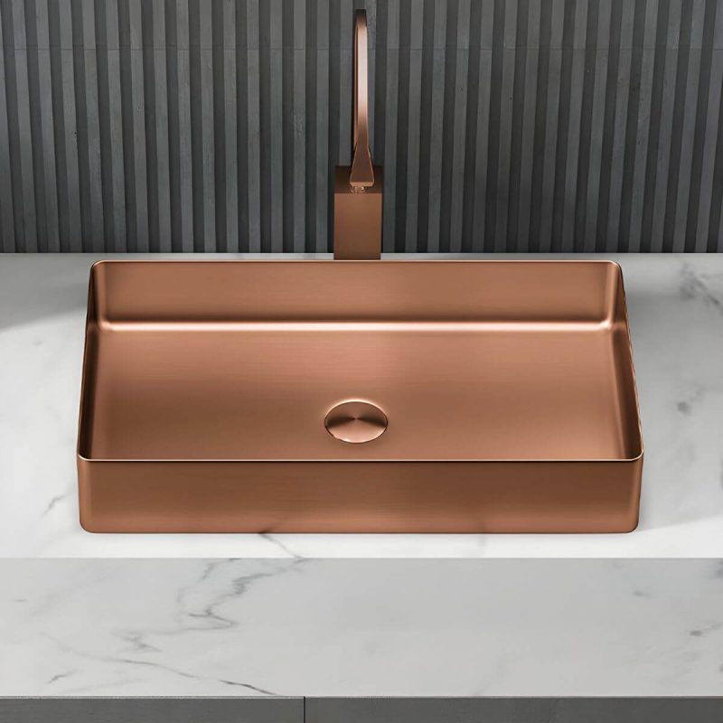Modern Wash Stand Metal Rectangular with Drain Assembly and Faucet Vessel Bathroom Sink - Sink with Faucet Bronze Square Faucet