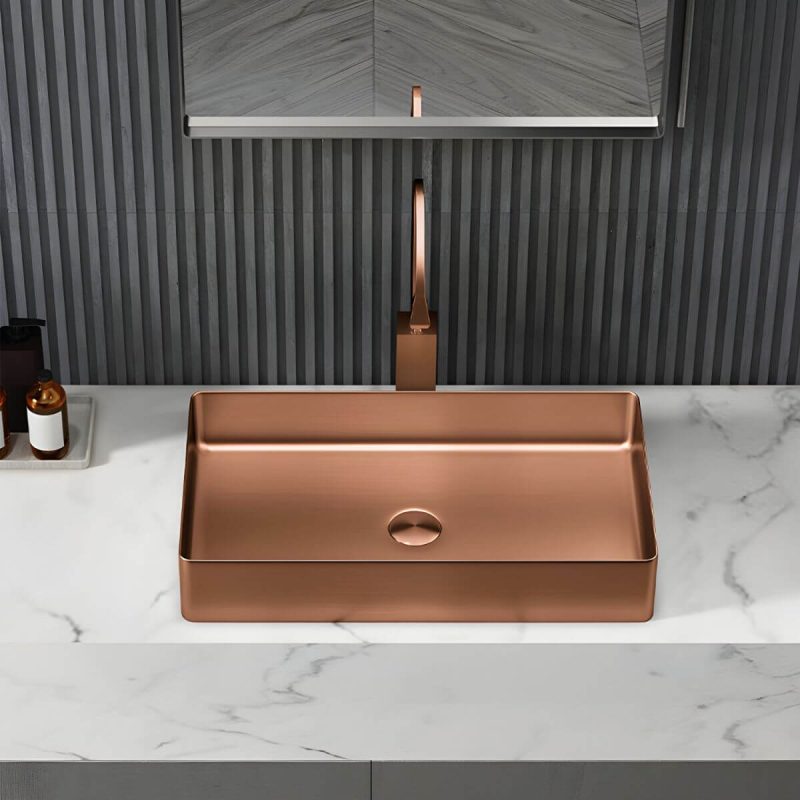 Modern Wash Stand Metal Rectangular with Drain Assembly and Faucet Vessel Bathroom Sink - Sink with Faucet Grey Gooseneck/High Arc