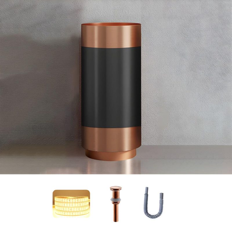 Modern Bathroom Sink with Pop-Up Drain Round Metal Pedestal Bathroom Sink - Black-Rose Gold Sink Unavailable
