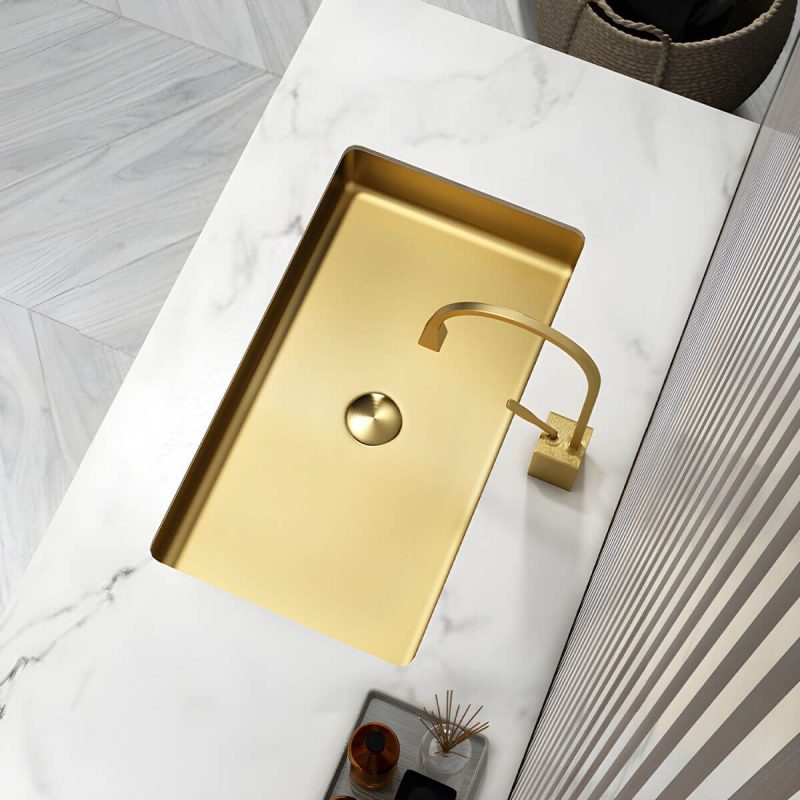 Metal Rectangular Bathroom Sink Modern Undermount Bathroom Sink - Sink with Faucet Black 7-Shaped Faucet