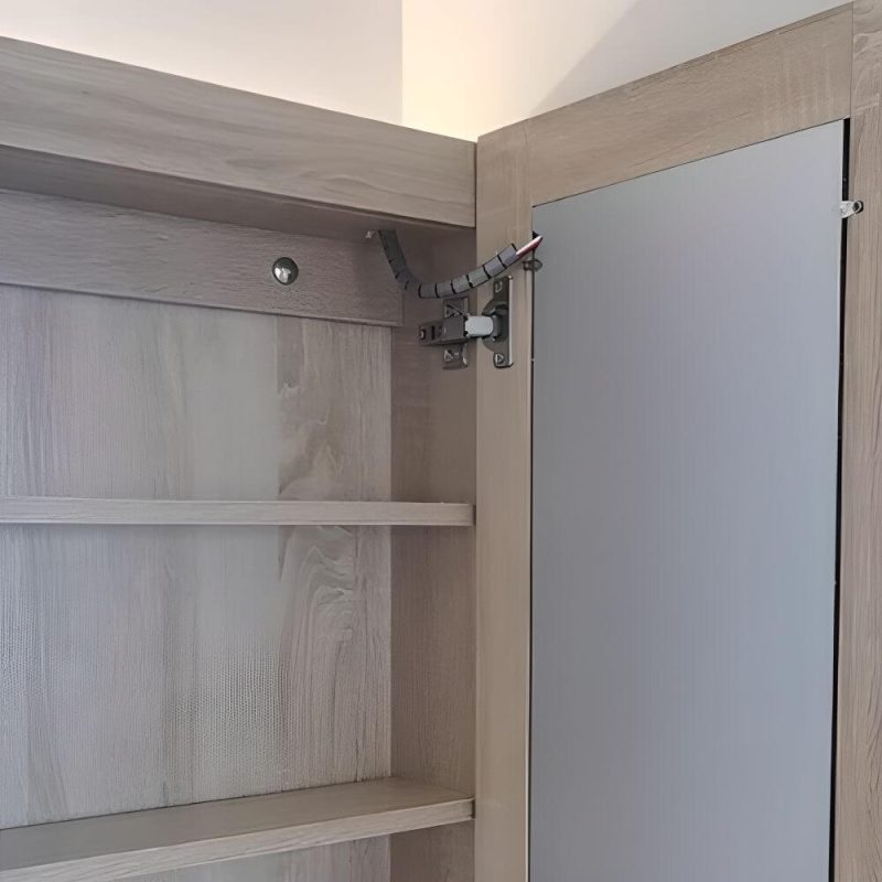 Beige Medicine Cabinet with 4 Shelves, 3 Doors, Lighting System, Hydrophobic, Rectangle, Plug-in, 35"L x 6"W x 28"H