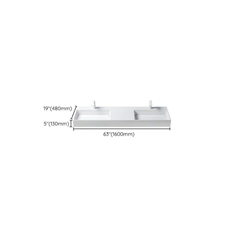 Dimension of Contemporary Bathroom Sink Man Made Rock Rectangular Vessel Bathroom Sink without Faucet - 63"L x 19"W x 5"H Bright White Double Basin Sink
