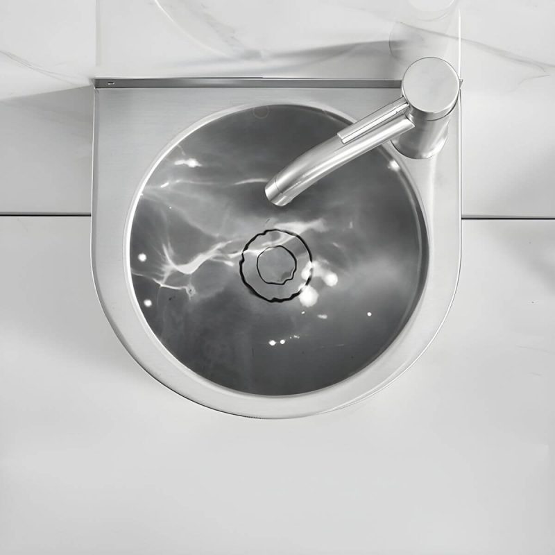 Contemporary Stainless Steel U-Shaped Pedestal Sink with Pop-Up Drain - Hot/Cold Water Dispensers Sink with Faucet Square Faucet