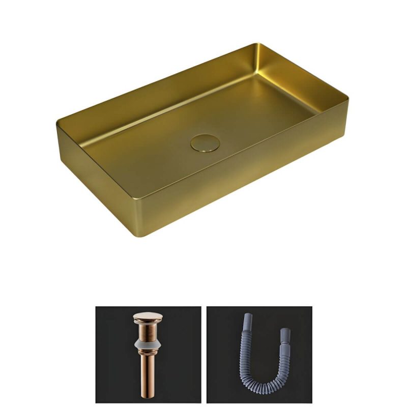 Modern Bathroom Sink Metal Rectangular Vessel Bathroom Sink with Pop-Up Drain - Bronze Sink
