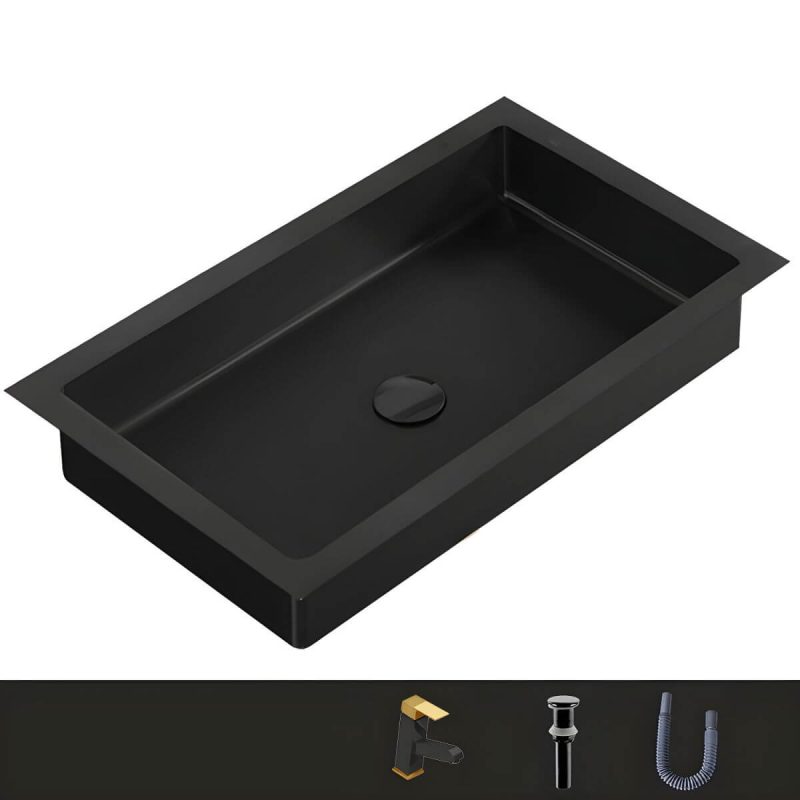 Metal Rectangular Bathroom Sink Modern Undermount Bathroom Sink - Sink with Faucet Black Pull Out Faucet