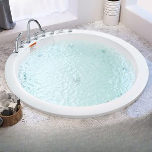 Circular Drop-in Bathtub with 3 Handles, Roll Top, Compression Faucet, Valve, Casual Style, and White Color, Faucet Included, 59"L x 59"W x 18"H