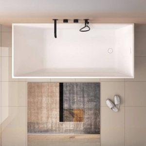 Alcove Bathtub in Rectangle Shape with Casual Style and Back to Wall Soaking, Gloss White, 59"L x 28"W x 22"H