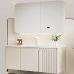 5 Doors Spill Proof Bathroom Vanity with Chalk Faucet, Beige Base, Backsplash, Rectangular Sink, and Shelf, Vanity & Faucet & Mirror Cabinet, 36"L x 16"W x 20"H