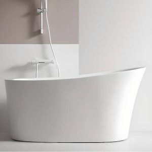 Freestanding Bathtub with Single Slipper Design and Seat, Oval Shape in Casual White Plexiglass for Soaking, 51.2"L x 29.5"W x 29.5"H