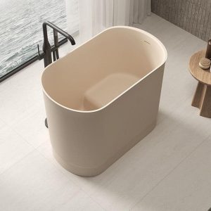 Freestanding Bathtub with Seat and Roll Top Oval Design in Casual Style for Soaking, Dark Gray, 43"L x 23"W x 30"H