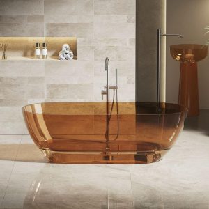 Auburn Resin Oval Freestanding Bathtub with Roll Top in Casual Style for Soaking, 65"L x 32"W x 20"H