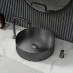 Modern Vessel Bathroom Sink Metal Round with Pop-Up Drain Wash Stand - Sink with Faucet Black Low Profile