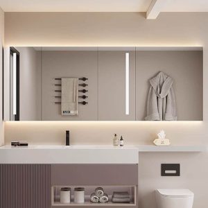 White Rectangle Medicine Cabinet with Mirror Defogger, Soft Close Door Hinge, 5 Shelves, Rust Resistant & Lighting System, 63"L x 6"W x 30"H