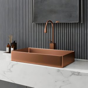 Modern Wash Stand Metal Rectangular with Drain Assembly and Faucet Vessel Bathroom Sink - Sink with Faucet Gold Low Profile