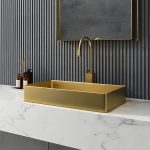 Modern Bathroom Sink Metal Rectangular Vessel Bathroom Sink with Pop-Up Drain - Bronze Sink
