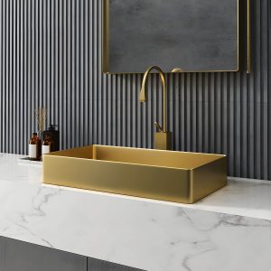 Modern Bathroom Sink Metal Rectangular Vessel Bathroom Sink with Pop-Up Drain - Bronze Sink