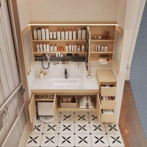 Dove Grey Faucet Bathroom Vanity with Chalk Top, 3 Drawers, 5 Doors, Backsplash, Overflow Hole, and Ceramic Sink