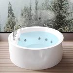 Circular Freestanding Bathtub Roll Top Casual White Plexiglass Soaking, Tub, 53"L x 53"W x 24"H