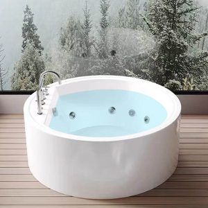 Circular Freestanding Bathtub Roll Top Casual White Plexiglass Soaking, Tub, 53"L x 53"W x 24"H