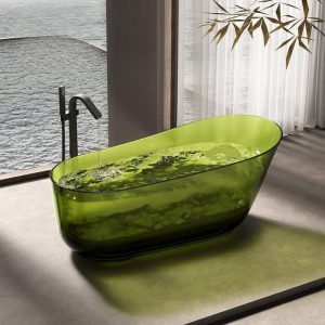 Resin Freestanding Bathtub with Single Slipper Oval Casual Soaking, Dark Green, 59"L x 30"W x 27"H