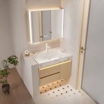 Lumber Chalk Bathroom Vanity with 3 Doors, Simple Style, Ceramic Material, Shelf, and Drain Assembly, 27.5"L x 20"W x 22"H, Vanity & Faucet & Smart Medicine Cabinet, Slate
