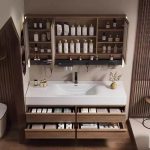 Light Brown Bathroom Vanity with 1 Mirror, Chalk Sink, 3 Doors, Rectangle Shape, Shelf, and Ink Faucet, 24"L x 20"W x 26"H, Vanity & Faucet & Smart Medicine Cabinet