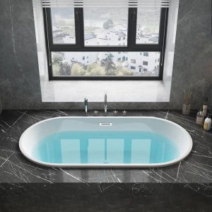 Drop-in Bathtub with Roll Top Oval Casual White Plexiglass Soaking Design, 55"L x 30"W x 24"H