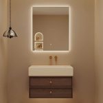 Chalk Stone Bathroom Vanity with Cocoa Base, Cabinet Hardware, Midnight Black Faucet and 1 Mirror, Shelves Not Included, 28"L x 22"W x 22"H, Bathroom Vanity & Faucet & Smart Square Mirror