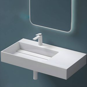 Contemporary Bathroom Sink Man Made Rock Rectangular Vessel Bathroom Sink without Faucet - 30"L x 17"W x 6"H Matte White Left Basin