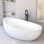 Dove Grey Freestanding Bathtub with Single Slipper Oval Design in Casual Style, Made of Plexiglass for Soaking, 67"L x 31"W x 27"H