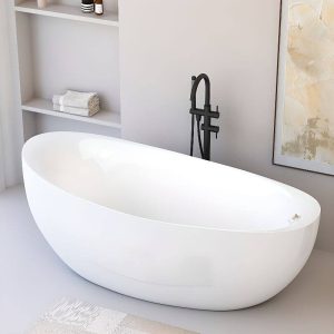 Dove Grey Freestanding Bathtub with Single Slipper Oval Design in Casual Style, Made of Plexiglass for Soaking, 67"L x 31"W x 27"H