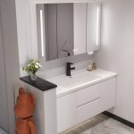 Modern Simple Style White Bathroom Vanity with 4 Doors, Rectangular Sink, Shelf, Ink Faucet, and Drain Assembly, Vanity & Faucet & Smart Medicine Cabinet, 39"L x 20"W x 19"H