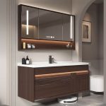 Cocoa Bathroom Vanity with 1 Drawer, 4 Doors, White Rectangular Sink, Backsplash, and Shelf, 48"L x 20"W x 19"H, Vanity & Faucet & Smart Half Mirror Cabinet