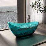 Double Slipper Resin Oval Freestanding Bathtub in Casual Style for Soaking, Dark Blue