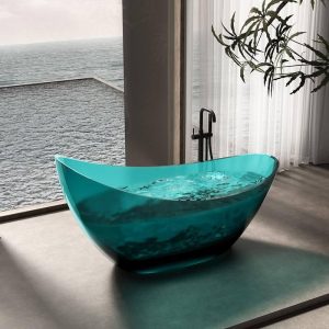 Double Slipper Resin Oval Freestanding Bathtub in Casual Style for Soaking, Dark Blue