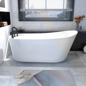 Freestanding Bathtub with Single Slipper, Oval Shape, Casual Style in White Plexiglass for Soaking, 59''L x29.5"W x 30"H
