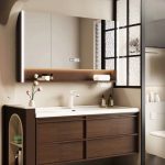 Cocoa Bathroom Vanity with White Faucet, 2 Doors, Chalk Sink, Backsplash, Rectangular Shape, and Shelf, Vanity & Faucet & Smart Medicine Cabinet, 28"L x 20"W x 20"H