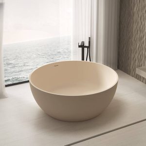 Circular Freestanding Bathtub with Roll Top, Casual Style, and Soaking Bath Therapy, Dark Gray, 55"L x 55"W x 21"H