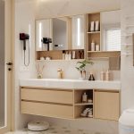 Aureate Faucet, Chalk Sintered Stone Bathroom Vanity with 3 Doors, Ceramic Sink, Shelf, and Rectangular Shape, 31.5"L x 21.7"W x 21.7"H, Vanity & Faucet & Smart Medicine Cabinet