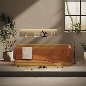 Ecru Resin Freestanding Bathtub with Seat Rectangle Casual Back to Wall Soaking, 62"L x 27"W x 23"H