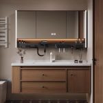 Cocoa Bathroom Vanity with Cabinet Hardware, 4 Doors, White Faucet, Backsplash, Rectangular Sink, and Shelf, Vanity & Faucet & Smart Medicine Cabinet, 32"L x 20"W x 20"H