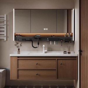 Cocoa Bathroom Vanity with Cabinet Hardware, 4 Doors, White Faucet, Backsplash, Rectangular Sink, and Shelf, Vanity & Faucet & Smart Medicine Cabinet, 32"L x 20"W x 20"H
